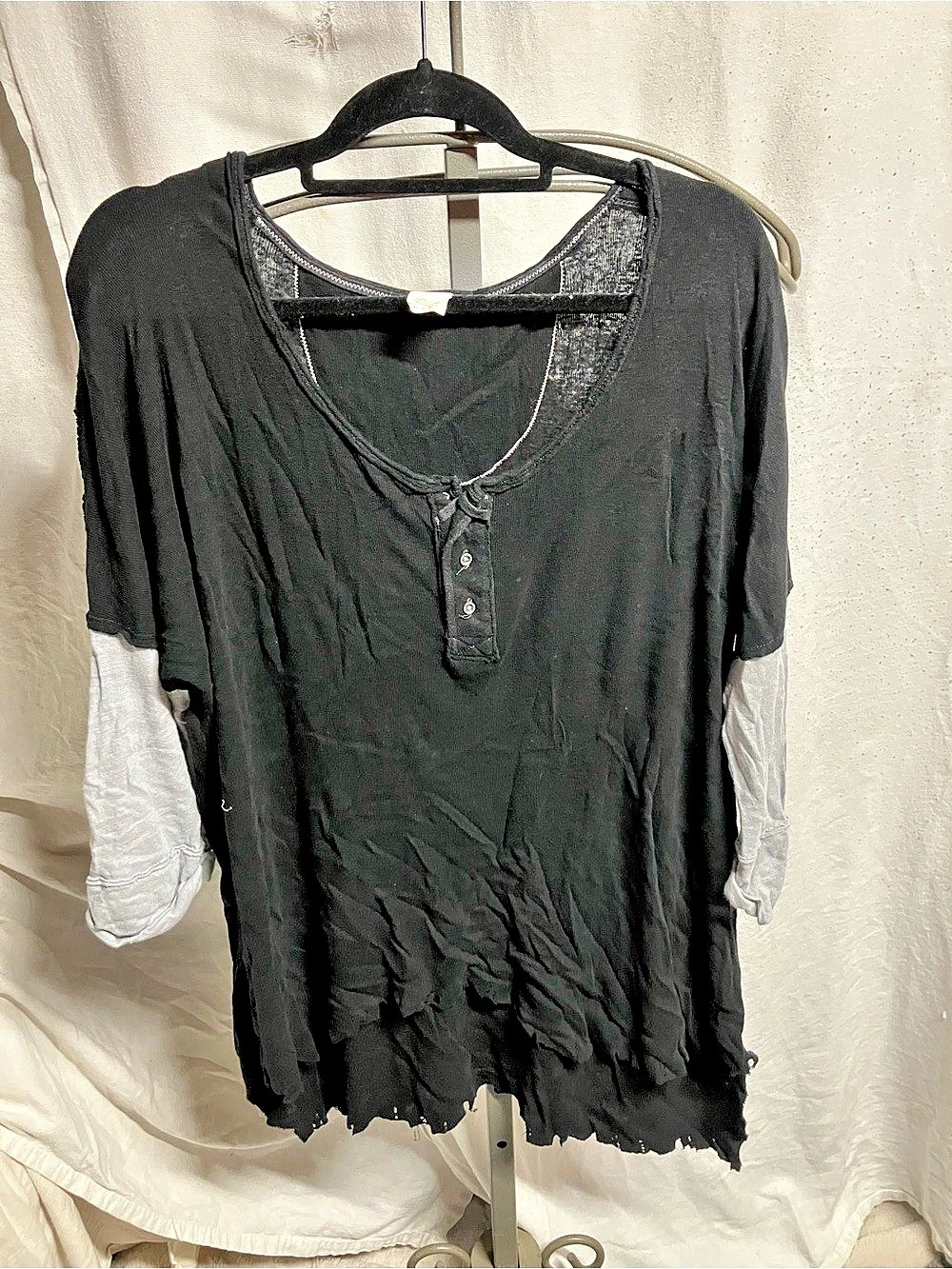 We The Free Eyes Closed Henley Black Tunic Top Size M